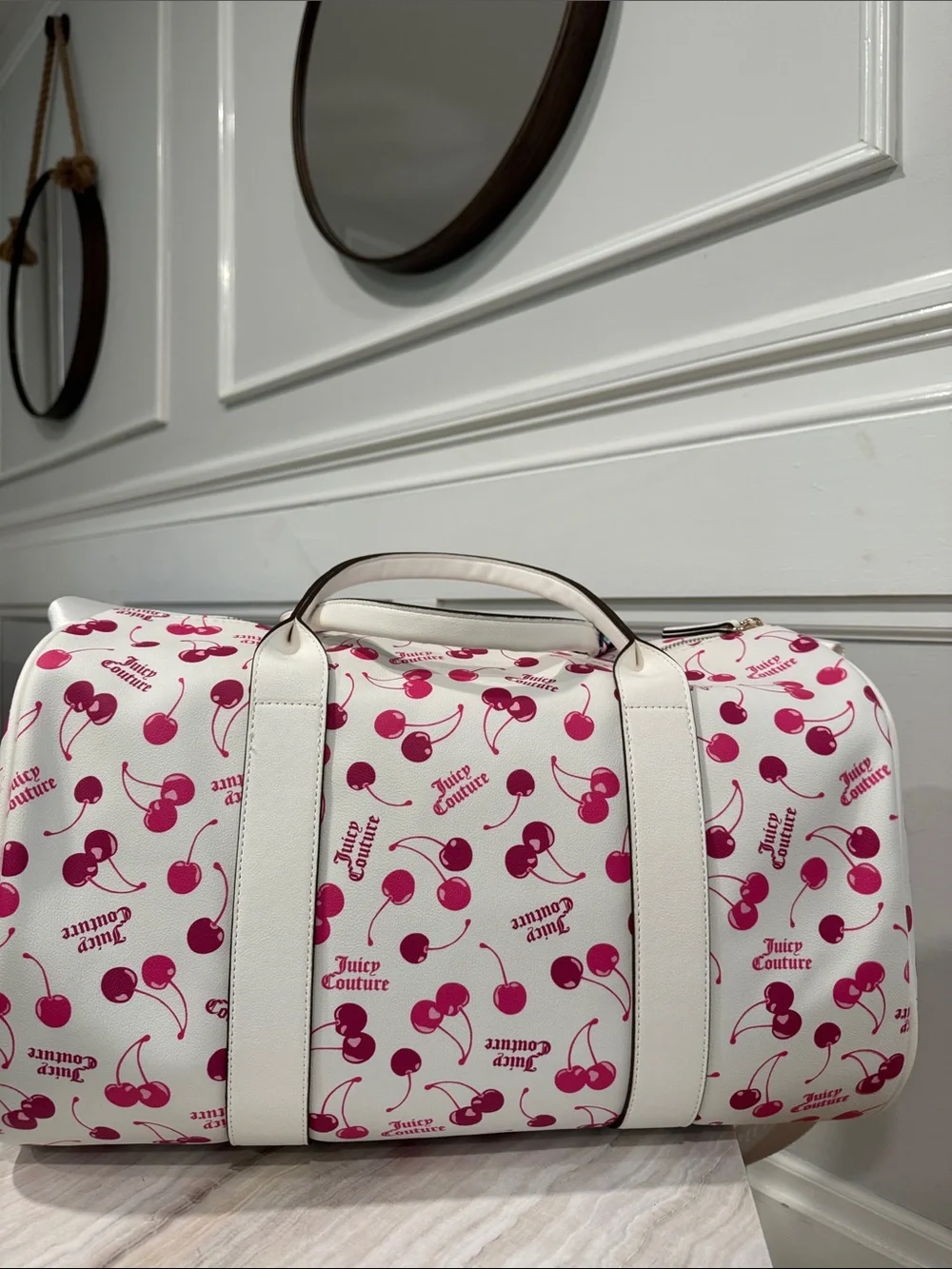 Juicy Couture Y2K Bag Pink Cherry On Top Logo Weekender Travel Duffle Bag NWT - Picture 8 of 17